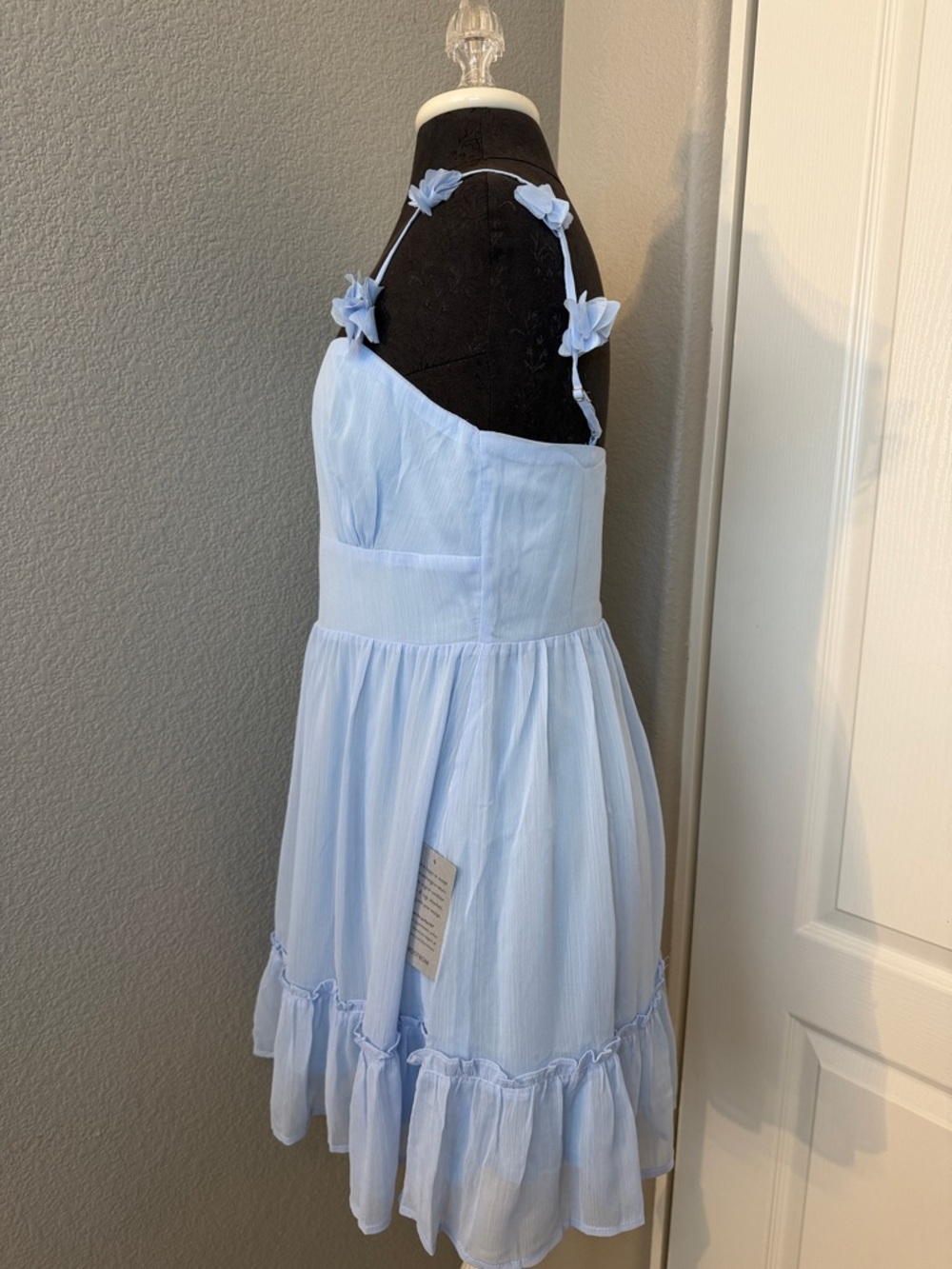 Lush Rosette Strap Fit & Flare Dress Cool Blue Dress Size Large NEW nordstrom - Picture 3 of 9